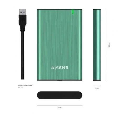 Aisens ASE-2525SGN Caja Externa para Disco Duro 2.5'' SATA USB 3.0 Verde primavera